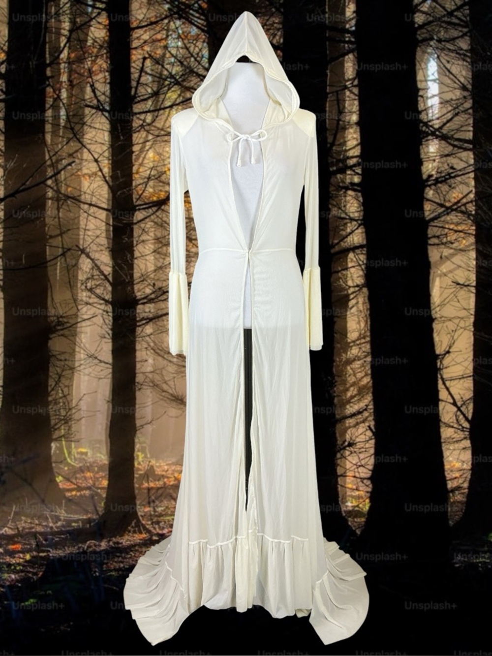 Dolls Kill Club Exx Goth Festival Fairycore Regency Bridal Hooded Maxi Duster L